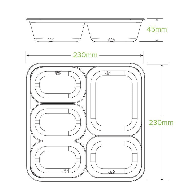 BioPak 5-compartment Large Sugarcane Fibre Takeaway Base Specifications