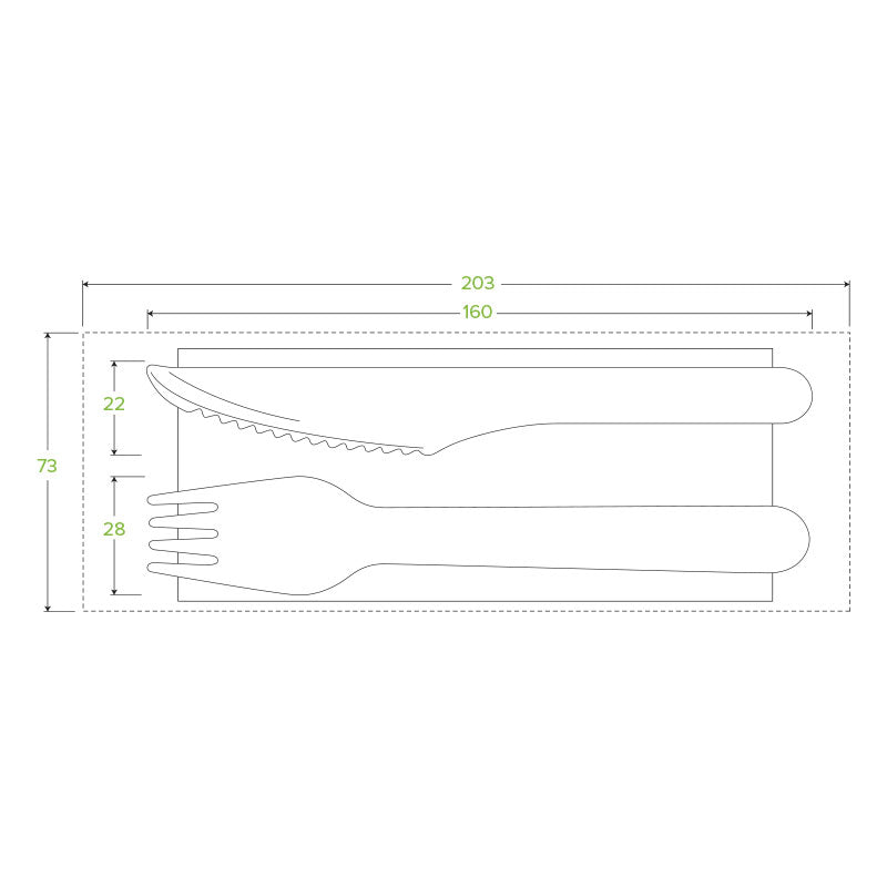 16cm Coated & individually wrapped disposable wooden Knife, Fork & Napkin Set specifications