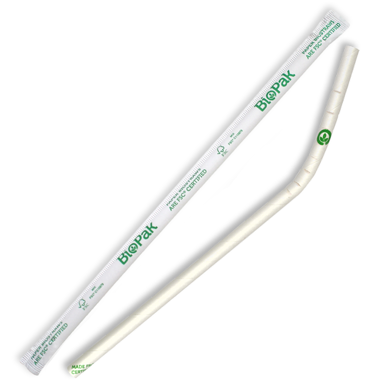 6mm Regular White Bendy Biostraw- Individual Wrapped