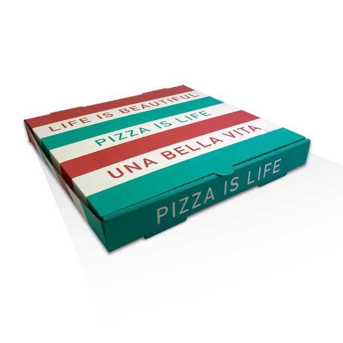 13 inch Takeaway Pizza Box 100 Bundle (330x330x40 mm) Pizza is Life - Green Mark Brand.