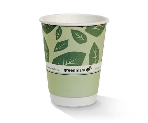 12oz PLA coated Double Wall Cup / green print.