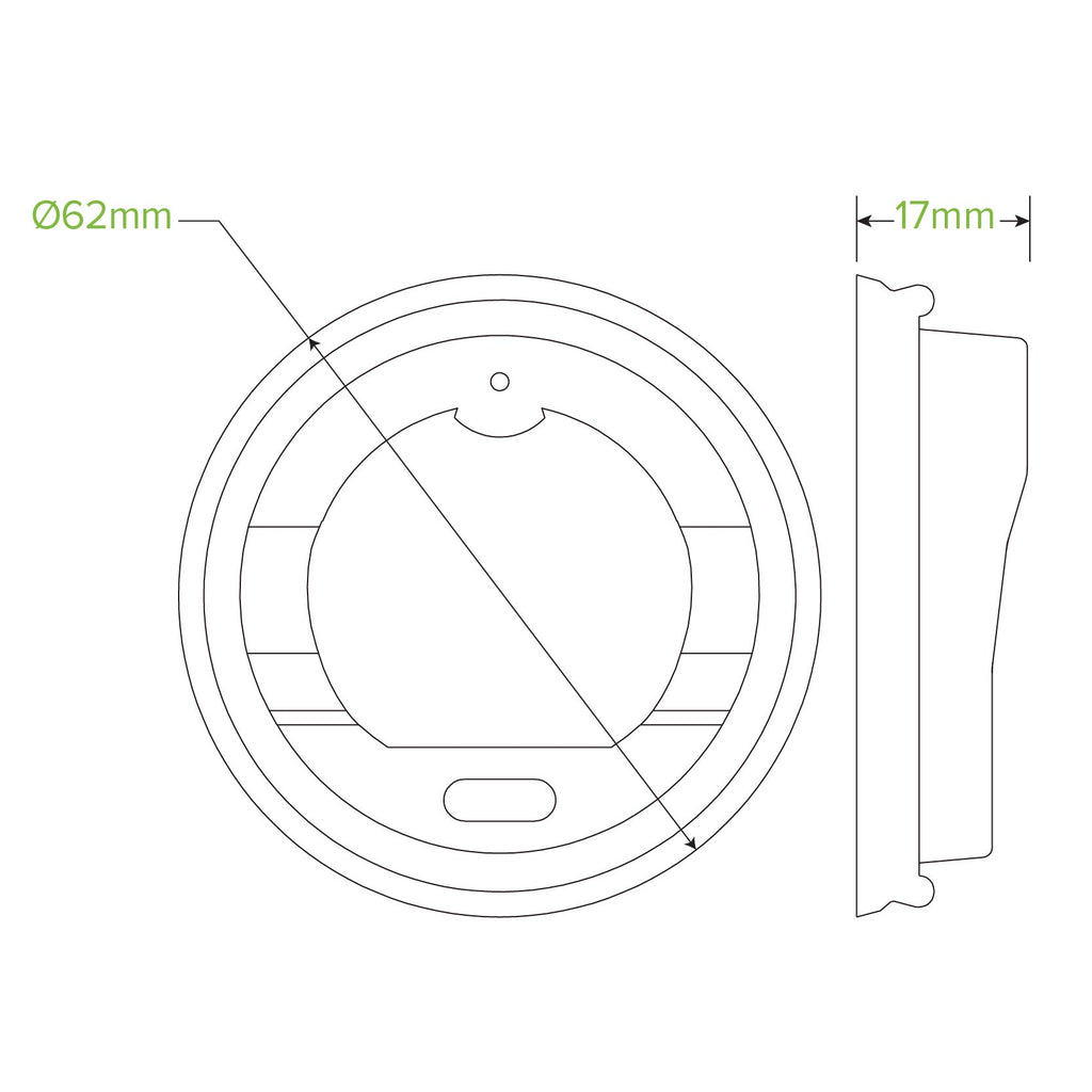 Specifications BioPak 4oz (62mm) PLA Hot Cup Lid with Sipper Hole