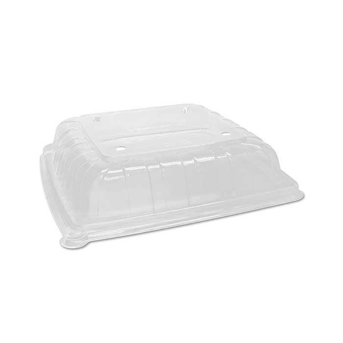 RPET anti-fog Lid for Sugarcane Platter 10 inch square.