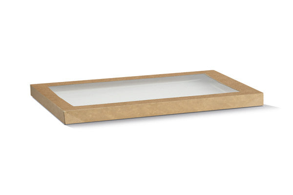 Kraft Catering Tray Lid Large-PLA Window 280x180x30 mm.